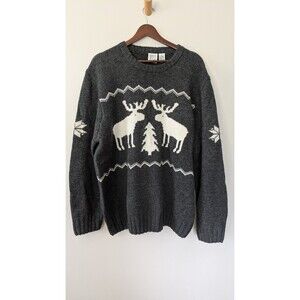 VTG Field Gear Mens Moose Wool Blend Sweater Gray Pullover Crewneck Heavy Knit